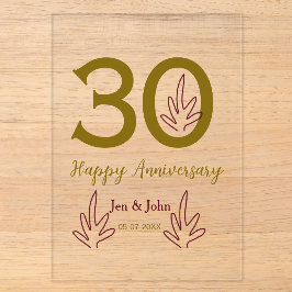 30周年記念 名前入り ゴールド 赤 葉 アクリル招待状