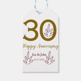 30周年記念 名前 日付 ゴールド レッド リーフ ギフトタグ