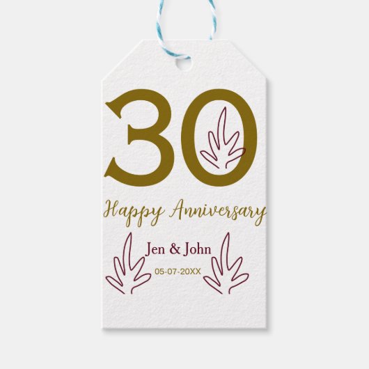30周年記念 名前 日付 ゴールド レッド リーフ ギフトタグ (正面)