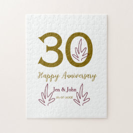 30周年記念 名前 日付 ゴールド レッド リーフ ジグソーパズル