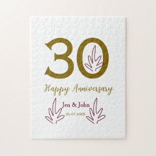 30周年記念 名前 日付 ゴールド レッド リーフ ジグソーパズル