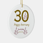 30周年記念 名前 日付 ゴールド レッド リーフ セラミックオーナメント (右)