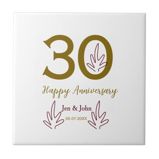 30周年記念 名前 日付 ゴールド レッド リーフ タイル (正面)