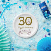30周年記念 名前 日付 ゴールド レッド リーフ ペーパープレート (パーティー)