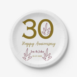 30周年記念 名前 日付 ゴールド レッド リーフ ペーパープレート