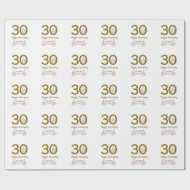 30周年記念 名前 日付 ゴールド レッド リーフ ラッピングペーパー