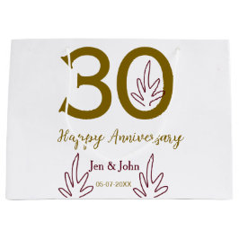 30周年記念 名前 日付 ゴールド レッド リーフ ラージペーパーバッグ
