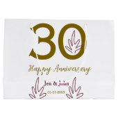 30周年記念 名前 日付 ゴールド レッド リーフ ラージペーパーバッグ (裏面)