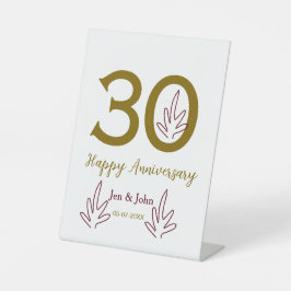 30周年記念 名前 日付 ゴールド レッド リーフ 台座サイン