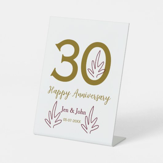 30周年記念 名前 日付 ゴールド レッド リーフ 台座サイン (正面)