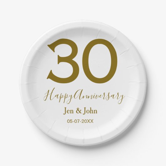 30周年記念 名前 日付 ゴールド 太字 ペーパープレート (正面)