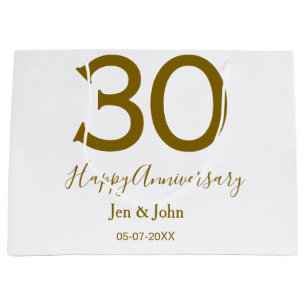 30周年記念 名前 日付 ゴールド 太字 ラージペーパーバッグ