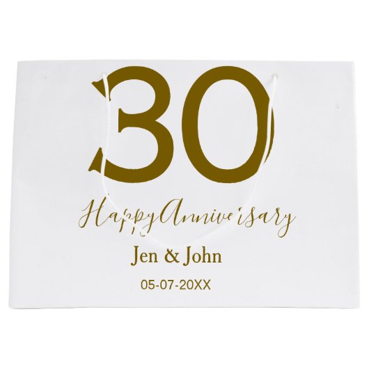 30周年記念 名前 日付 ゴールド 太字 ラージペーパーバッグ (正面)