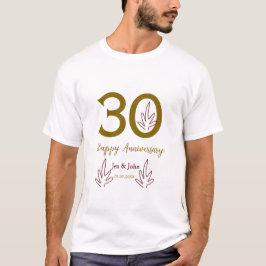 30周年記念 名前 日付 ゴールド 赤 葉 Tシャツ
