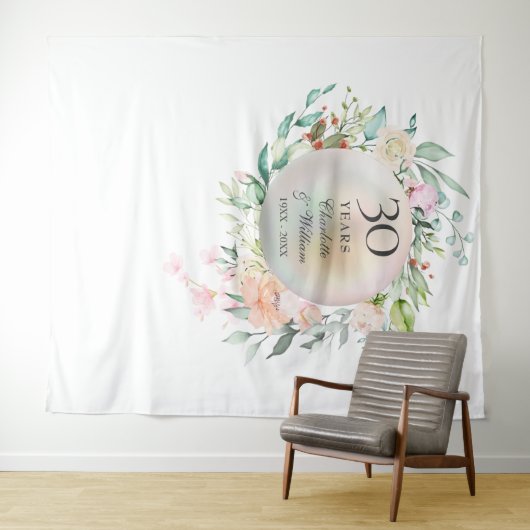 30周年記念 花飾りパール フォトブース バックドロップ タペストリー (インサイチュ(横))