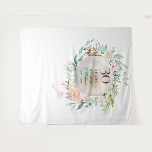 30周年記念 花飾りパール フォトブース バックドロップ タペストリー (正面(横))