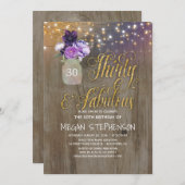 30周年誕生日パーティー - 紫の花のマソンジャー ゴールド 招待状 (正面/裏面)