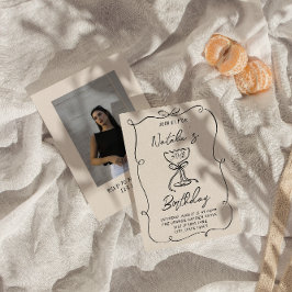 30周年 ドッドル ブラックホワイト ボウ マルティーニ フォト バースデー 招待状