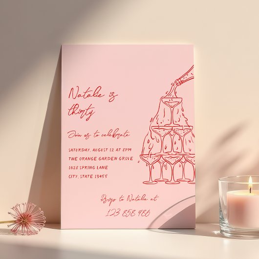 30周年 手描きのシャンパンタワー 30歳の誕生日 招待状