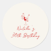 30周手描きカクテルガールレトロ誕生日パーティー ラウンドシール (正面)