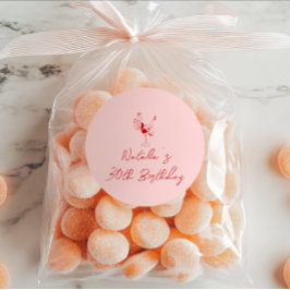 30周手描きピンクカクテルガールバースデーパーティー ラウンドシール