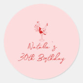 30周手描きピンクカクテルガールバースデーパーティー ラウンドシール (正面)