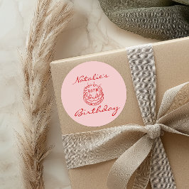 30周手描きピンクケーキガラス誕生日パーティー ラウンドシール