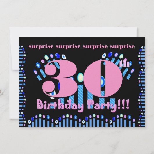 30回目のサプライズ誕生日パーティーの招待テンプレート 招待状 (正面)