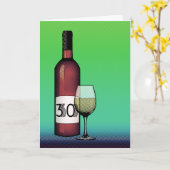 30回目の誕生日または記念日:ワインボトル&グラス カード (黄色い花)