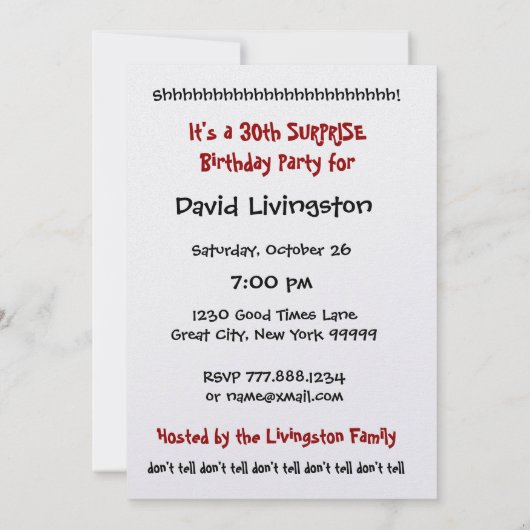 30回目の誕生日パーティーの招待テンプレート 招待状 (裏面)