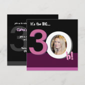 30大3Oh!写真テンプレート誕生日パーティー-ピンク 招待状 (正面/裏面)
