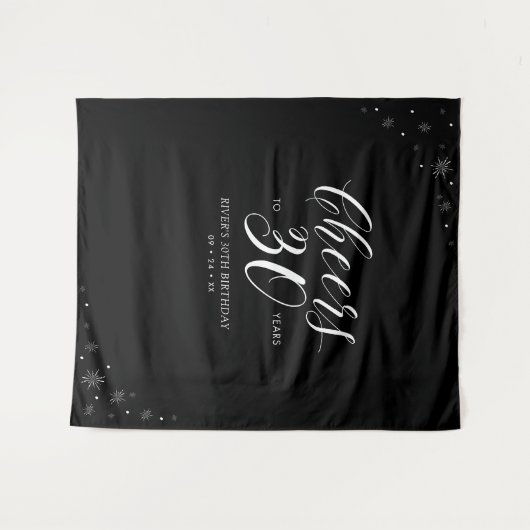 30年おめでとう | モノクロ30歳誕生日 タペストリー (正面(横))