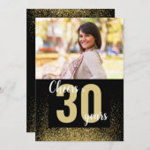 30年の金ゴールドグリッター写真誕生日 招待状 (正面/裏面)