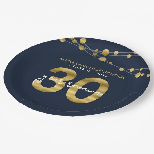 30年クラスの青い文字列懇親会 ペーパープレート (アングル)