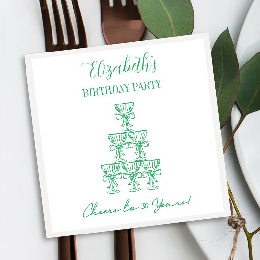 30年モダン間のグリーン応援誕生日ナプキンス スタンダードカクテルナプキン