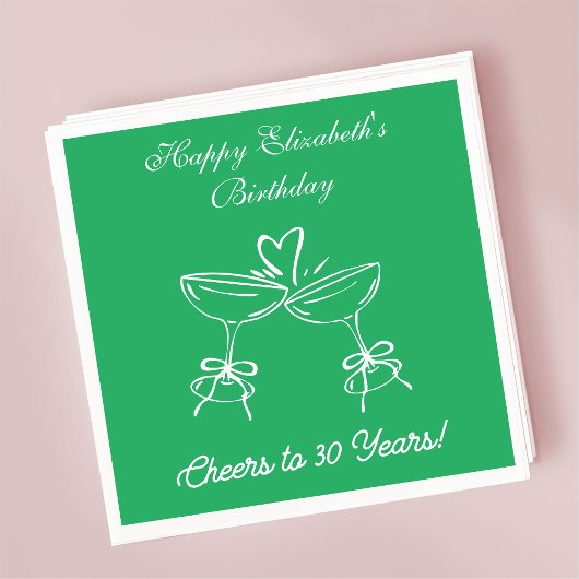 30年モダン間のグリーン応援誕生日ナプキンス スタンダードカクテルナプキン