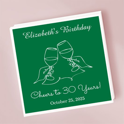 30年モダン間のグリーン応援誕生日ナプキンス スタンダードカクテルナプキン