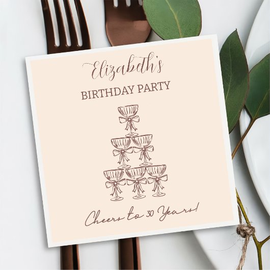 30年モダン間のベージュ応援誕生日ナプキンス スタンダードカクテルナプキン