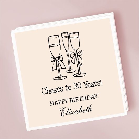 30年モダン間のベージュ応援誕生日ナプキンス スタンダードカクテルナプキン