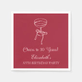 30年モダン間の赤&ピンク応援誕生日ナプキン スタンダードカクテルナプキン (正面)