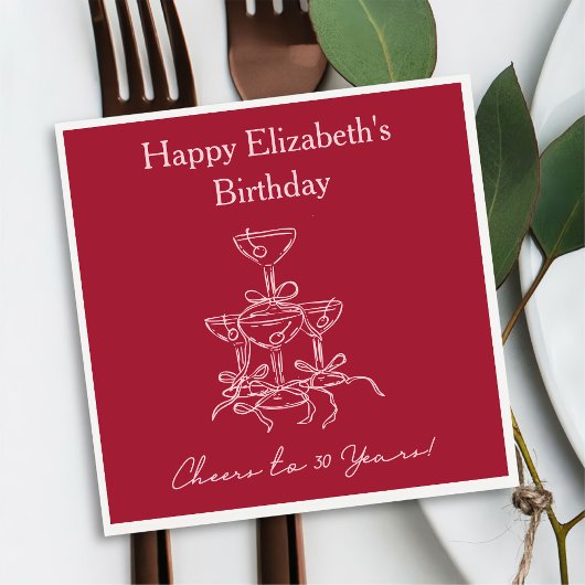 30年モダン間の赤&ピンク応援誕生日ナプキン スタンダードカクテルナプキン