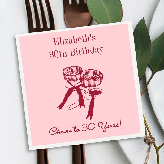 30年モダン間の赤&ピンク応援誕生日ナプキン スタンダードカクテルナプキン
