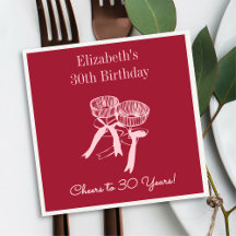 30年モダン間の赤&ピンク応援誕生日ナプキン
