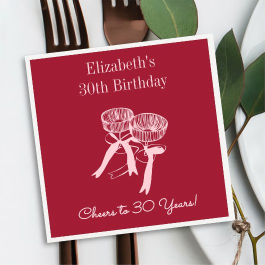 30年モダン間の赤&ピンク応援誕生日ナプキン スタンダードカクテルナプキン