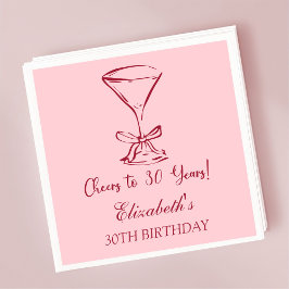 30年モダン間の赤&ピンク応援誕生日ナプキン スタンダードカクテルナプキン