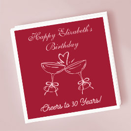 30年モダン間の赤&ピンク応援誕生日ナプキン スタンダードカクテルナプキン