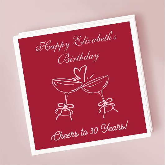 30年モダン間の赤&ピンク応援誕生日ナプキン スタンダードカクテルナプキン