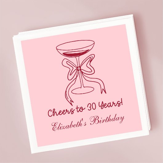 30年モダン間の赤&ピンク応援誕生日ナプキン スタンダードカクテルナプキン