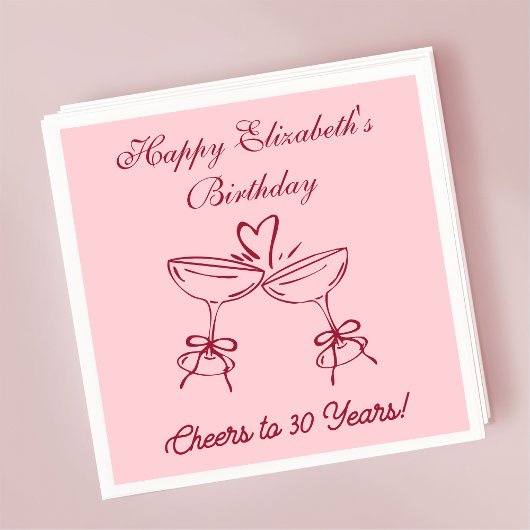 30年モダン間の赤&ピンク応援誕生日ナプキン スタンダードカクテルナプキン