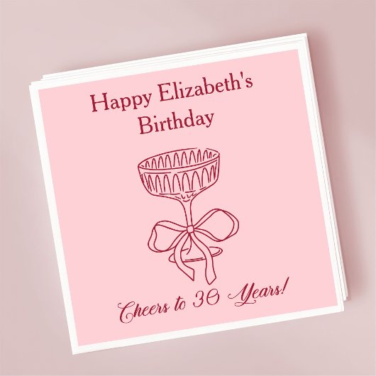 30年モダン間の赤&ピンク応援誕生日ナプキン スタンダードカクテルナプキン